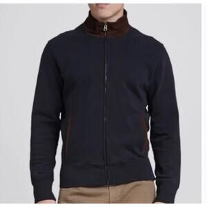 Billy Reid Men's Navy Dark‎ Brown Suede Full Zip Sweatshirt Jacket Medium Cotton